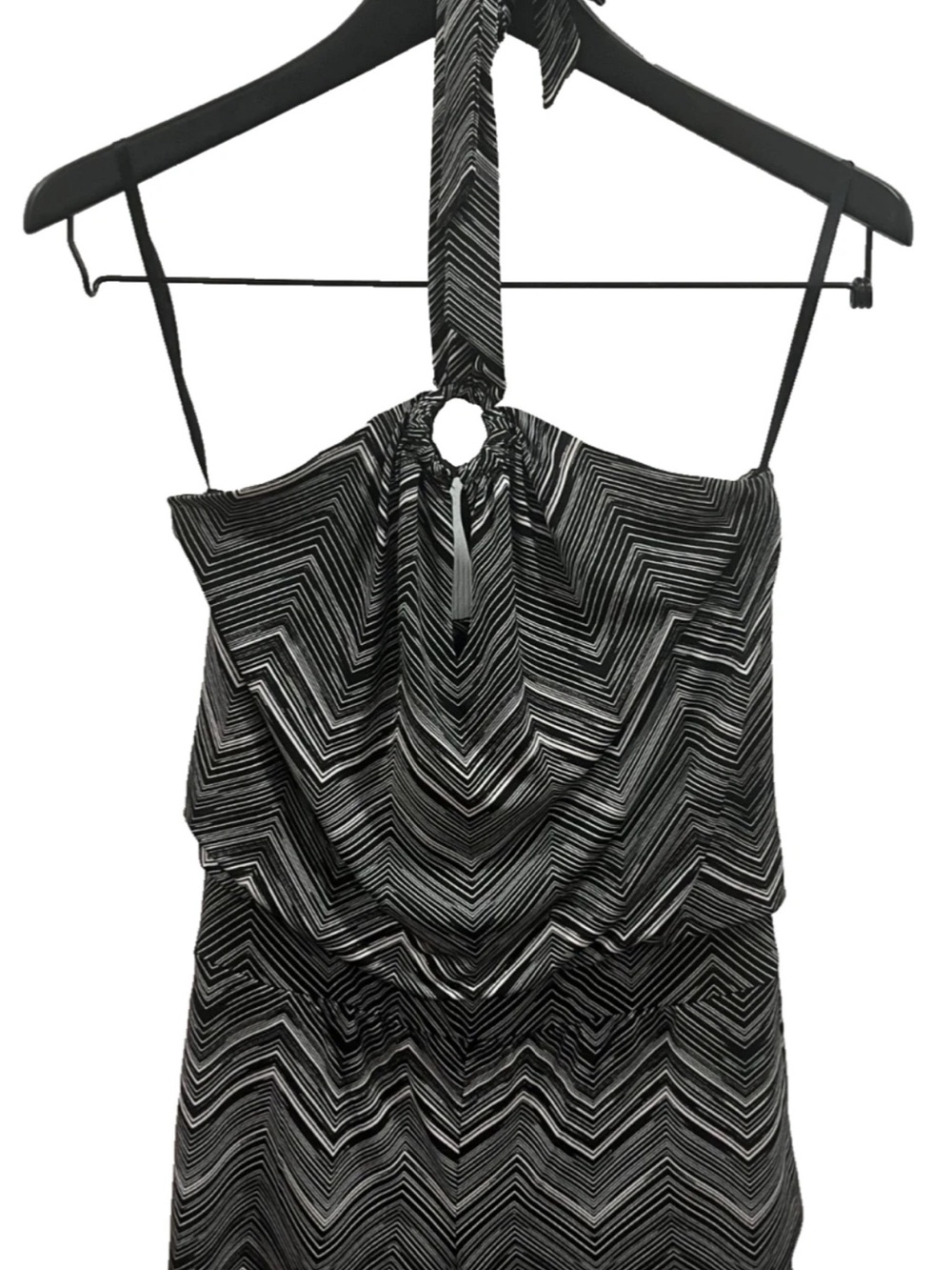 WHBM Women’s Black White Chevron Halter Romper Keyhole XXS